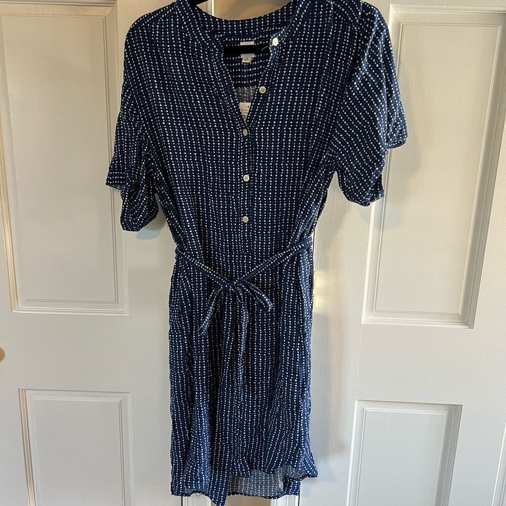 Navy Polka Dot Button-Down Dress